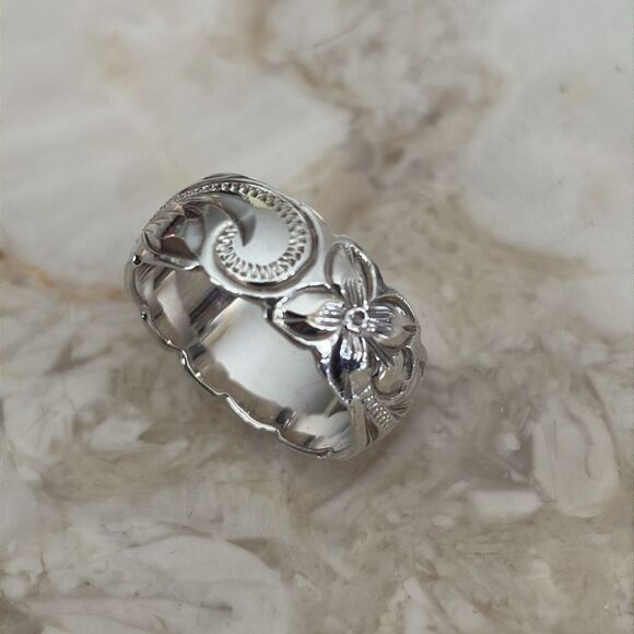 NEW! Hawaiian Wedding Band 925 Sterling Silver Scalloped Floral Pattern - Picture 5 of 12